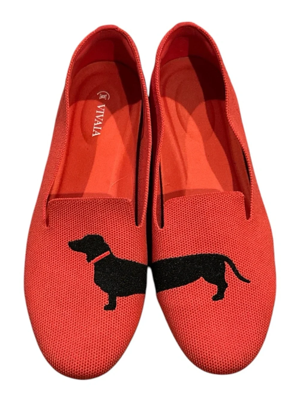 Vivaia Round Toe Audrey Dachschund Dog Ballet Flat Slipon Red Shoes US 10.5